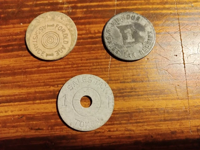 SALES TAX TOKENS-Lot of 3, Oklahoma (old age asst.), Missouri, Alabama