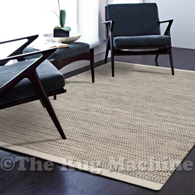 MALMO BEIGE CREAM HANDKNOTTED NATURAL WOOL SIMPLE MODERN FLOOR RUG 190x280cm NEW