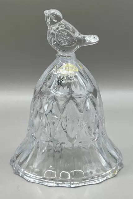 Vintage crystal glass bell small with bird handle 3”
