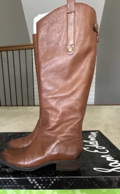 Sam Edelman Women's Penny Leather Riding Boot Size 7 M Camel Whiskey Brown