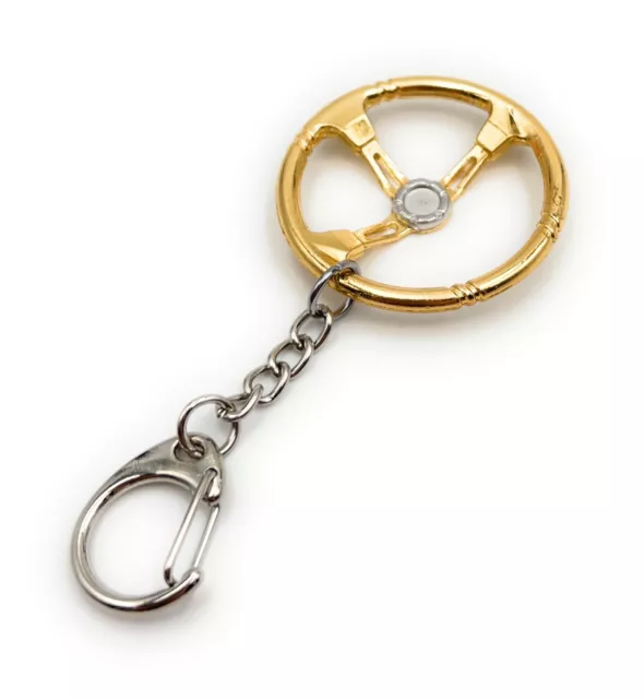 Steering Wheel Gold Car Tuning Key Ring Pendant Made of Metal Gold