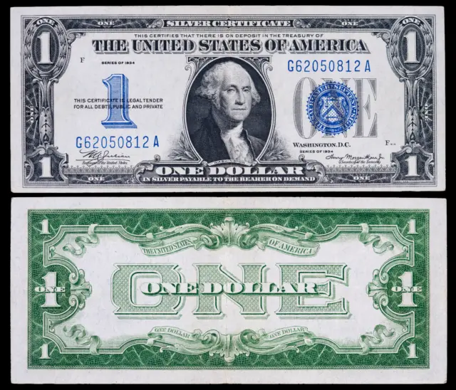 1934 $1 Silver Certificate Blue Seal Funnyback Note - Appears VF to XF
