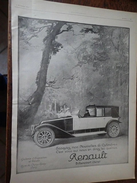 RENAULT 6 cylindres automobile 127 publicité papier ILLUSTRATION NOEL 1921
