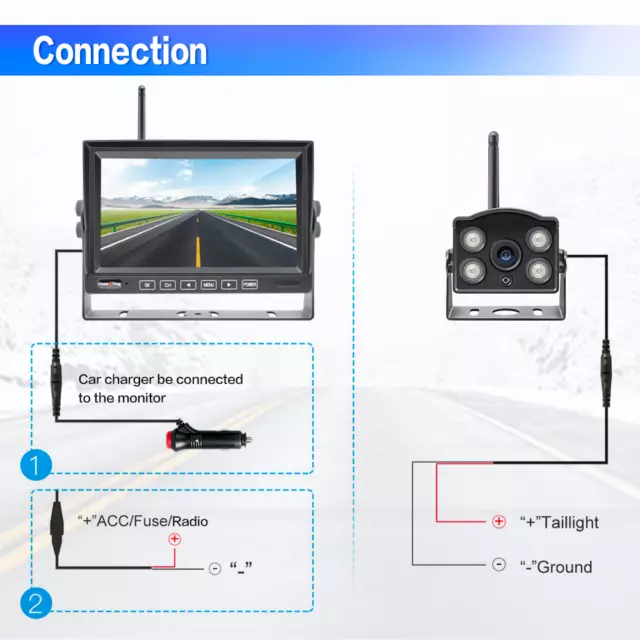 7" HD Car Monitor Wireless Rear View Kit w/ Reverse Camera for Truck Caravan Van