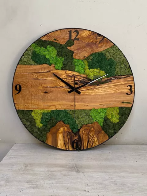 Metall Olivenholz Wanduhr Grün Gras Natur 'S Design Holz Heim Dekorativ