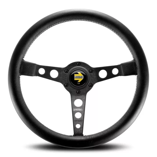 Genuine MOMO Prototipo Black Spokes Black Leather 350mm Steering Wheel