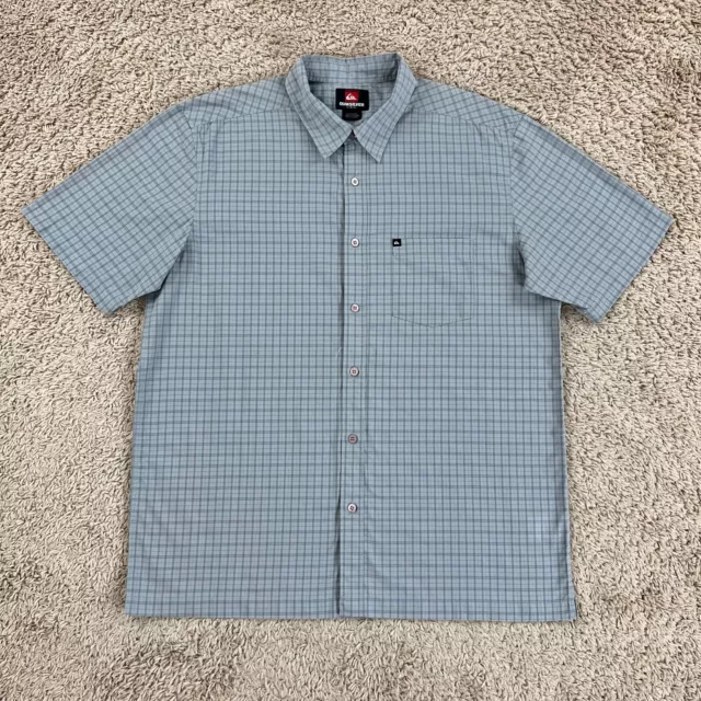 QUIKSILVER Light Gray Plaid Short-Sleeve Button-Up Shirt Mens L Chest Pocket