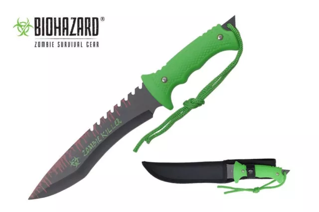 13" Biohazard Zombie Killer Hunting Tactical Knife Serrated Blade w/ Sheath New
