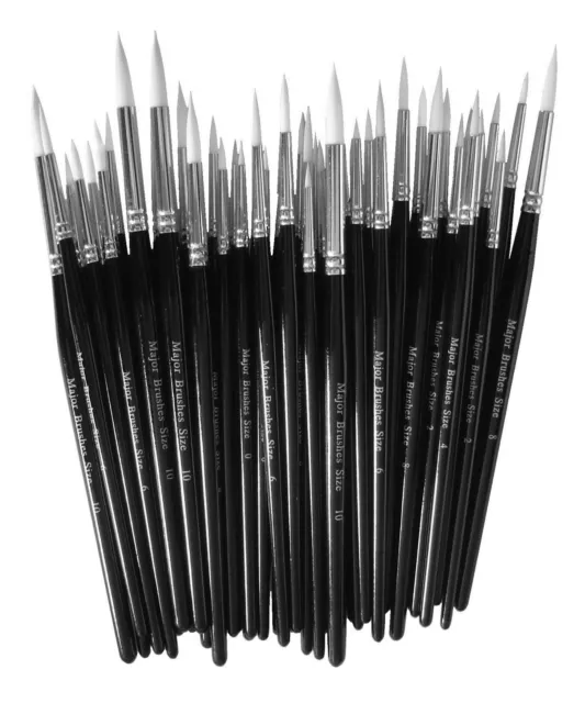 Packs Of 10 White Sable Artist Paint Brush Sets Size 0 2 4 6 Watercolour Acrylic