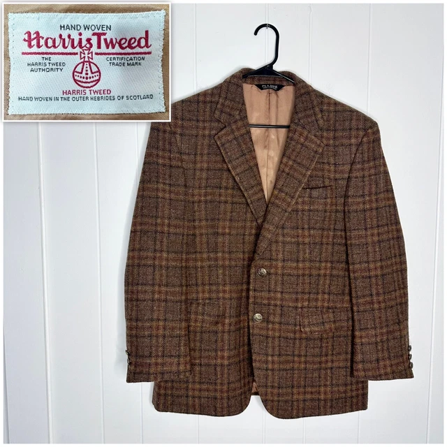 Jos A Bank Harris Tweed - Mens 40S - Brown Plaid Tweed Sport Coat Blazer