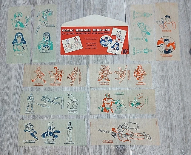 1940's Fawcett Comic Heroes Captain Marvel Iron-ons Complete Set of 24 Envelope