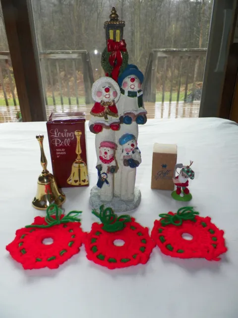 Vintage Lot of 6 Christmas Ornament Decoration avon golf wreath snowman bell