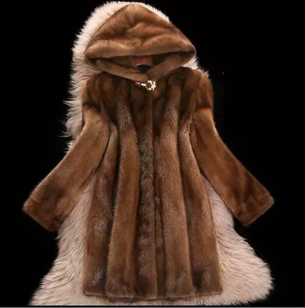 Womens Winter Warm Mink Faux Fur Hooded Overcoat Jacket Thick Parka Long Coat