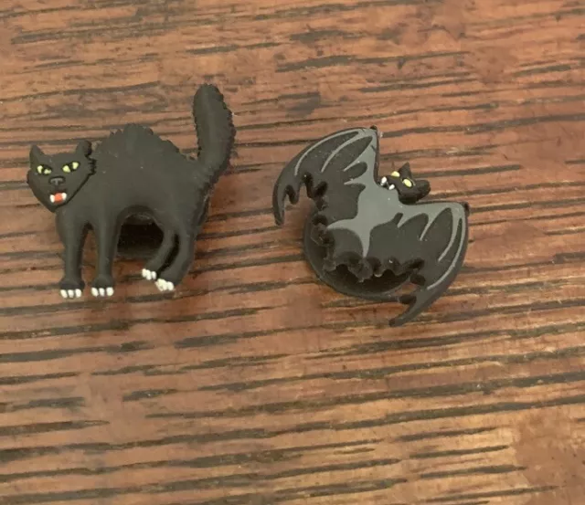 Jibbitz Croc Clog Shoe Charm Bracelet Authentic Halloween Black Cat & Bat