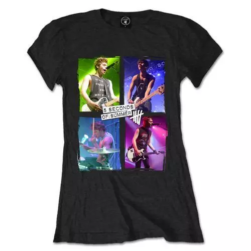 Official 5 Seconds of Summer Live in Colours Ladies Black T Shirt Fitted Tee