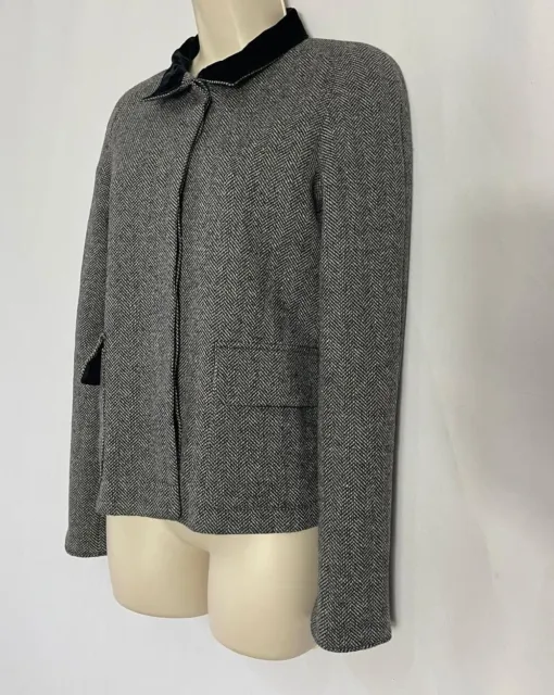 CARACTERE Designer Vtg 90s Blazer Jacket  UK 8/10 Herringbone Wool Silk Coat Fab 3
