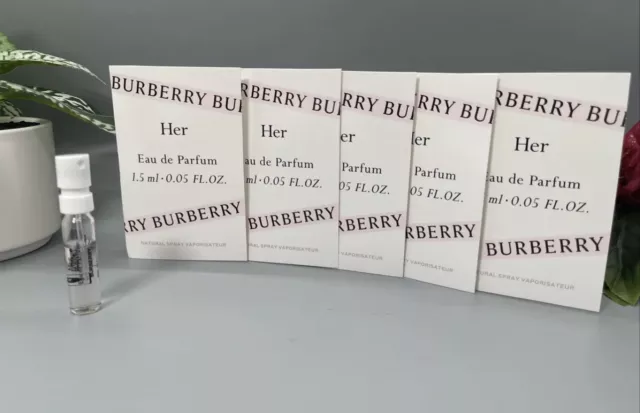 5 Pcs Burberry HER Womens Perfume EDP Sample Travel Spary 0.05 oz / 1.5 ml Each