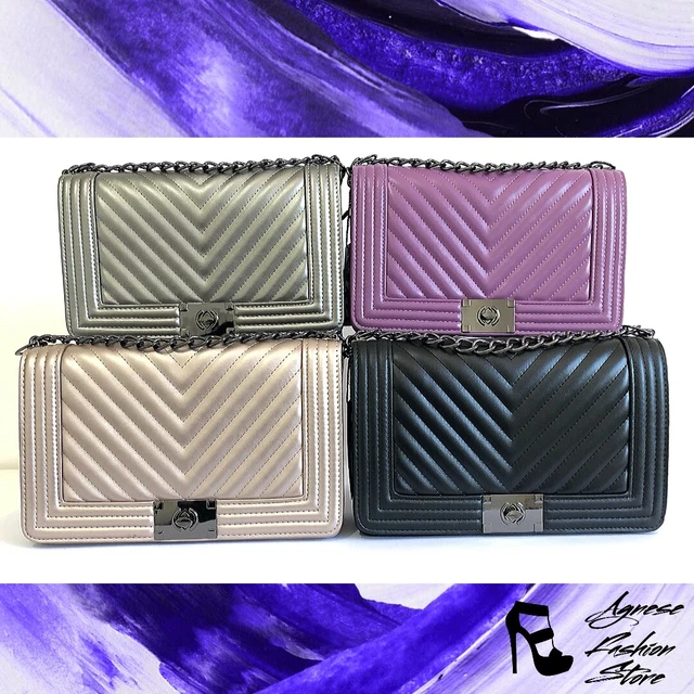 Borsa Borsetta Da Donna Trapuntata Tracolla Con Catena  A Spalla Boybag Pochette