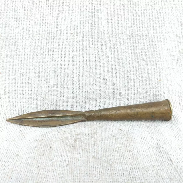 VINTAGE FISHING SPEAR Tips Barbed Pointed Spear Head Bronze Brass
