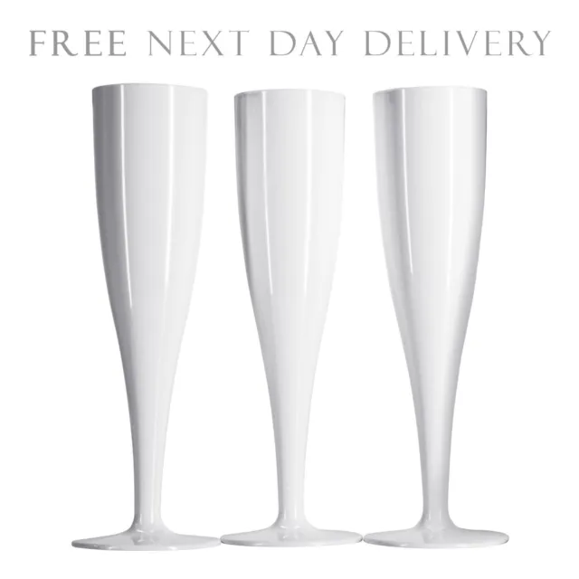 Pack of 10 White Plastic Champagne Flutes 175ml Prosecco Glasses
