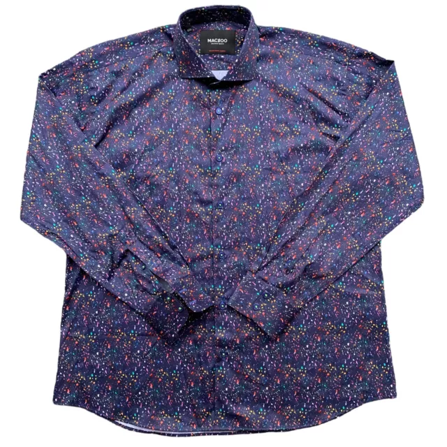 Maceoo Shirt Mens Size 6/2XL Paint Splatter Navy Button Up Long Sleeve