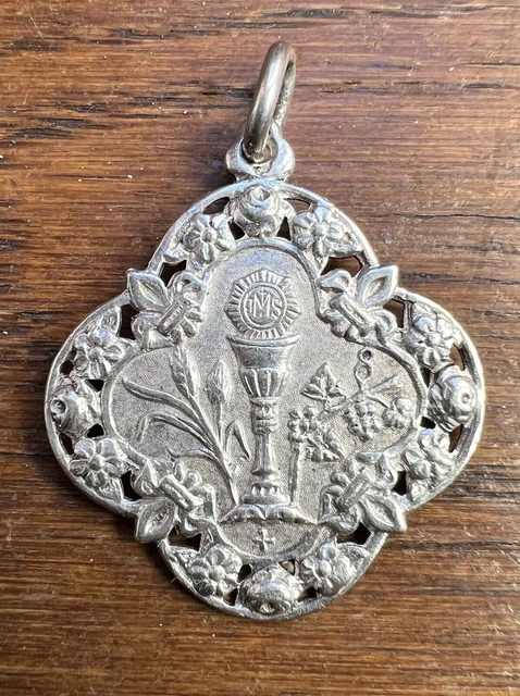 Broche Ancienne Porte-Photo En Argent Sterling - Motif Fleur De Lys Et Cœur - Vintage Ref V21