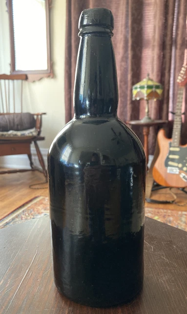 Tremendous c.1835 American Dip Mold Iron Pontil Black Glass Cylinder - Awesome! Tremendous c.1835 American Dip Mold Iron Pontil Black Glass Cylinder - Awesome!