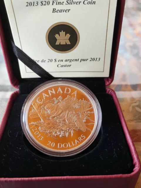 2013, Canada 20$ .9999 Pure Silver Coin, The Beaver, Coin sealed + Storage Case