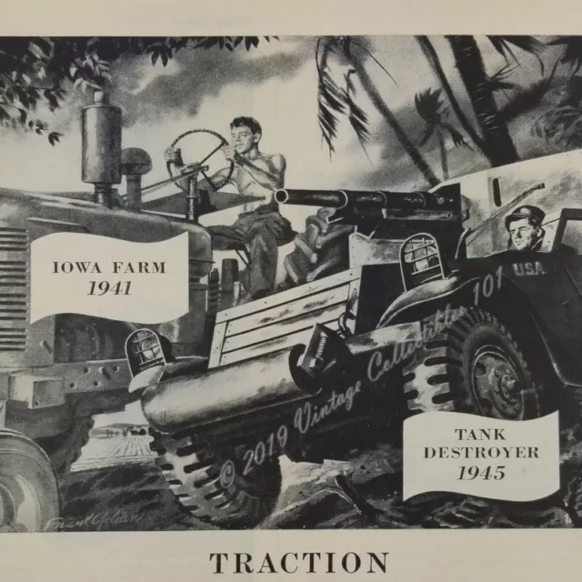 1945 WWII US Rubber Army Tank Iowa Farmer Tractor combat war art decor print ad