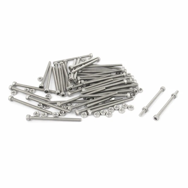 M3x45mm Stainless Steel Hex Socket Head Knurled Cap Screws Bolts Nut Set 50Pcs
