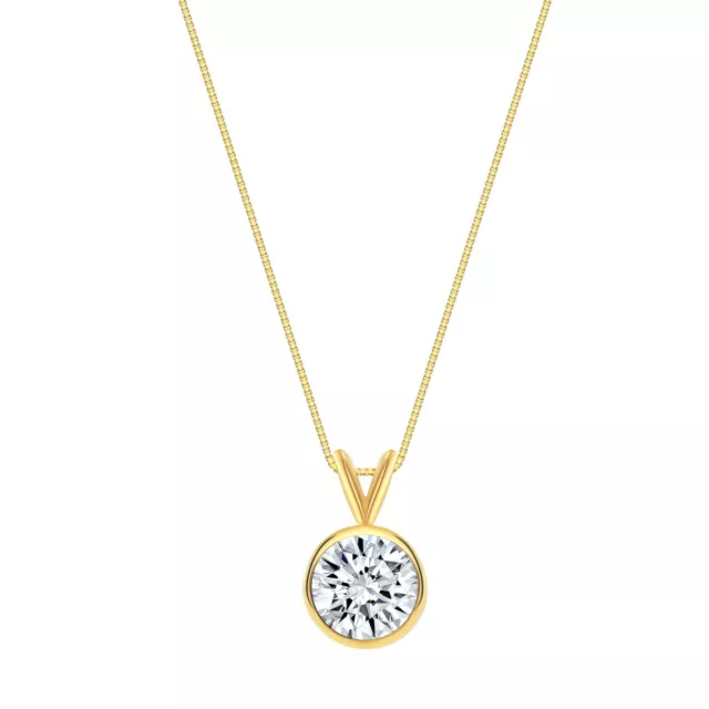 2.75 Ct Round Cut Solid 14K Yellow Gold Solitaire Bezel Pendant 18" Necklace