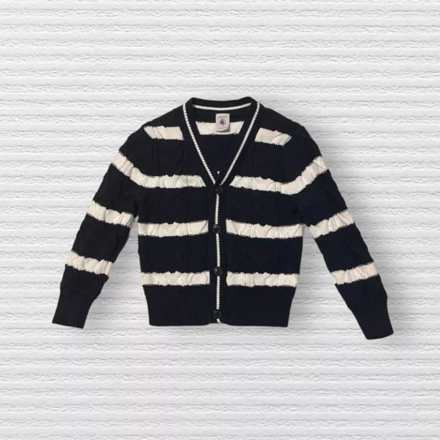 Petit Bateau Toddler Boys Cardigan Sweater Navy Blue White Stripe Kids Size 4