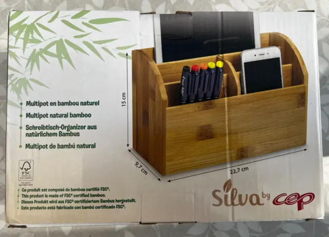 CEP Silva Bamboo Desk Tidy Workspace Organiser Woodgrain Scandinavian Design NEW