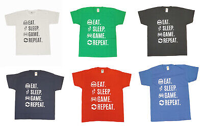 Kids Gamer T-Shirt Eat Sleep Game Repeat Gaming Ages 7-15 Years Various Colours