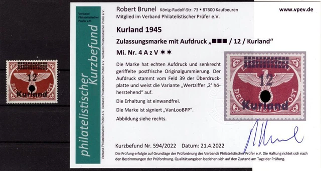 Kurland 4Az PFV ABART ** POSTFRISCH+gepr. Befund 200EUR (K8387