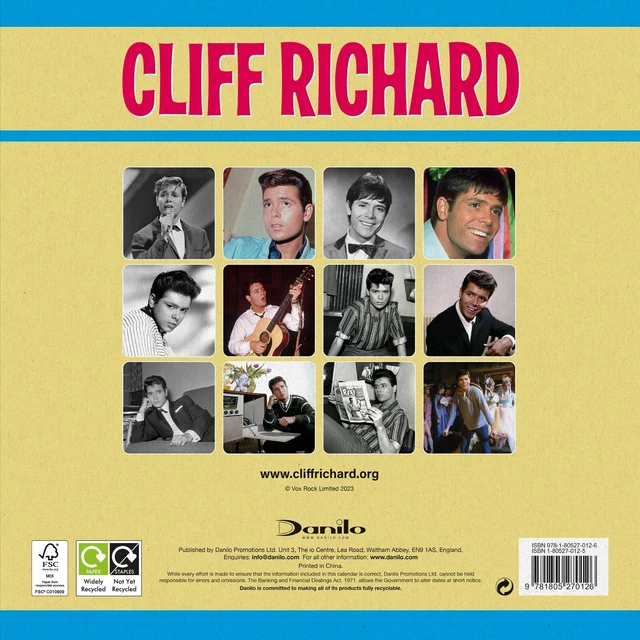 2024 CALENDAR CLIFF Richard Calendar Month to View Large Wall Calendar