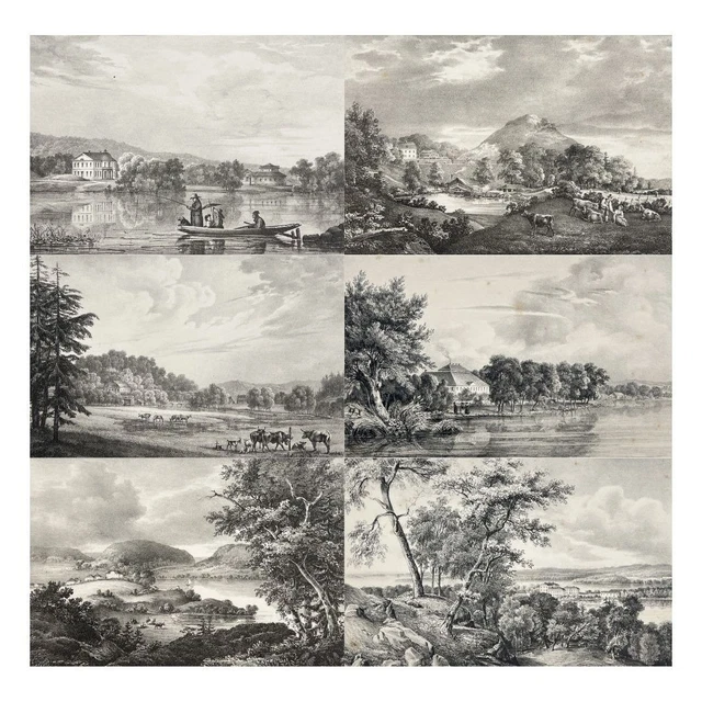 Set of 6 Aquatints - Sparreholm Castle, Gimmersta Manor - Swedish Architecture