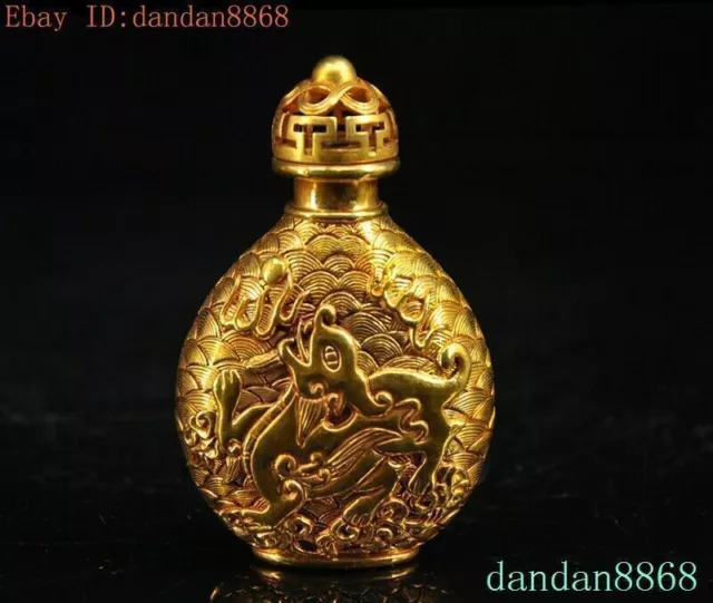 China Chinese bronze 24k gold Gilt wealth animal beast PiXiu statue snuff bottle