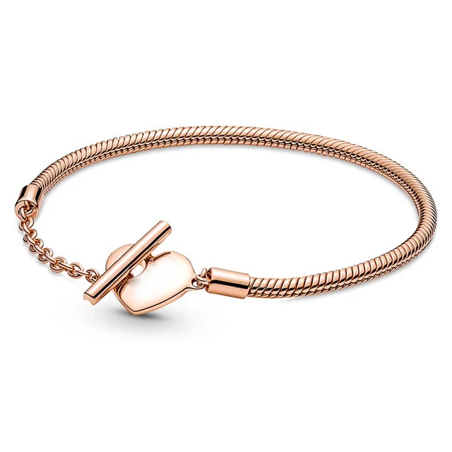 Bettelarmband Armband mit Herz Anhänger für Charms Gliederkette Rosegold 21cm