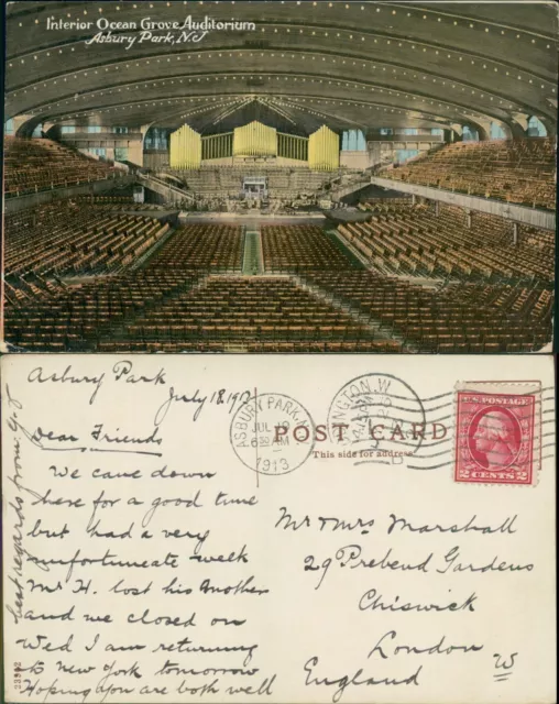 NJ Asbury Park Interior Ocean Grove Auditorium 1913 Cancel