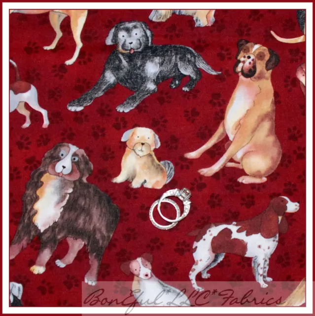 BonEful Fabric FQ Cotton Quilt Red Breed Puppy Dog Paw Print German Shepherd Pug