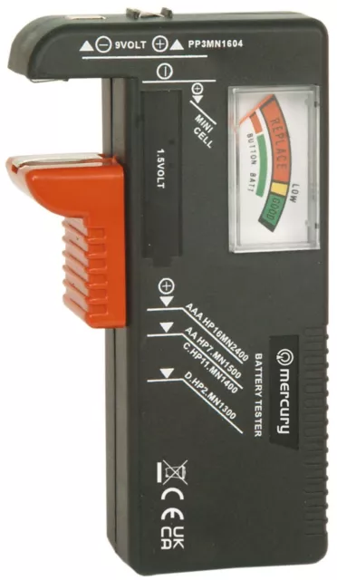 Battery Tester Checker Mercury Universal Tool Cell Power Volt AA, AAA, 9V PP3