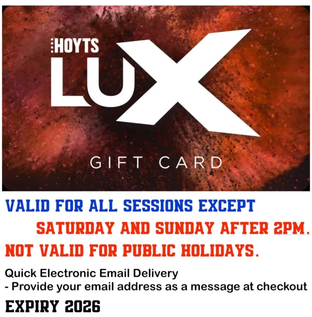 2x HOYTS LUX Tickets eGift Cinema Movie Voucher Pass - Email Delivery - Exp 2026