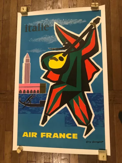 Affiche ancienne  Italie Air France  entoile Carnaval de Venise  1963  G GEOGET 3