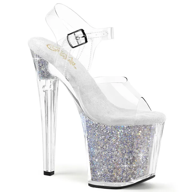 ENCHANT-708RSI Pleaser Donna Sandali Plateau Design Lineare Trasparente Argento Strass