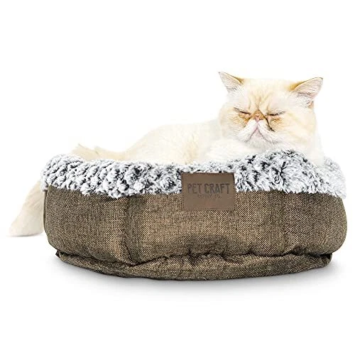 Soho Round Cat Bed For Indoor Cats, Ultra Soft Plush, Memory Foam, Machine Wa...
