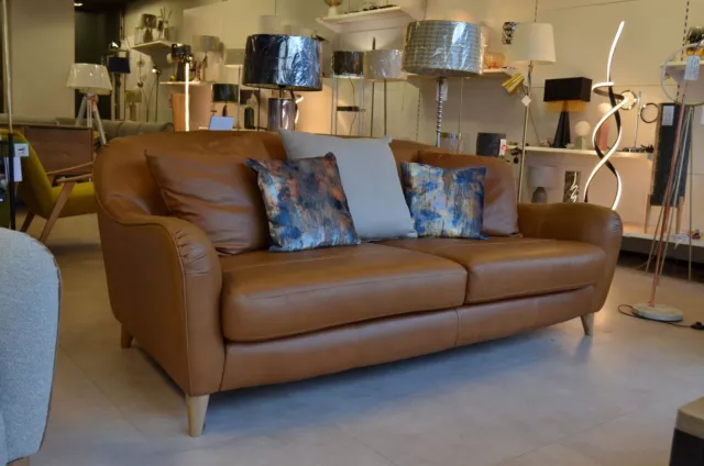 Laze 3 Seater Sofa in Tan Aniline Leather Designer Settee Ex Display Slight 2nd 3