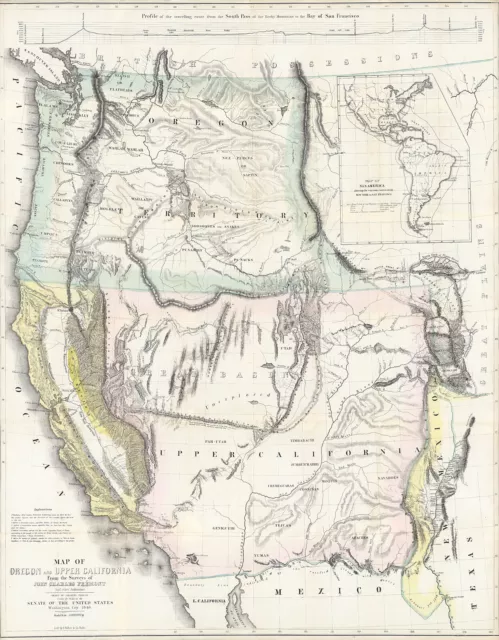 1848 Gold Rush Map Of Oregon & Upper California Showing the Regions Poster Print