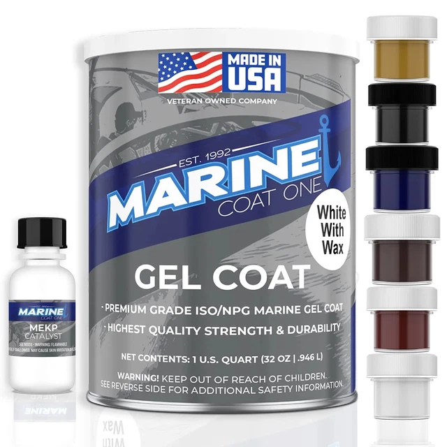 Marine Coat One, White Gelcoat Repair Kit for Boat, (with MEKP Catalyst, Quart)