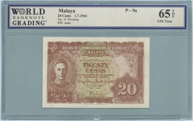 Malaya 20 Cents - 1.7.1941 - P#9a - Banknote - WBG 65 TOP